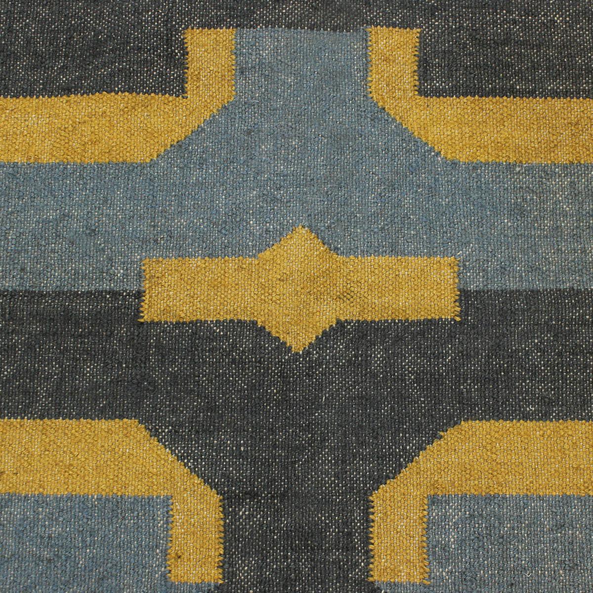 Indian Hand Woven Gray Yellow Musterd Geometric Wool Jute Rug - Indian Rug Store