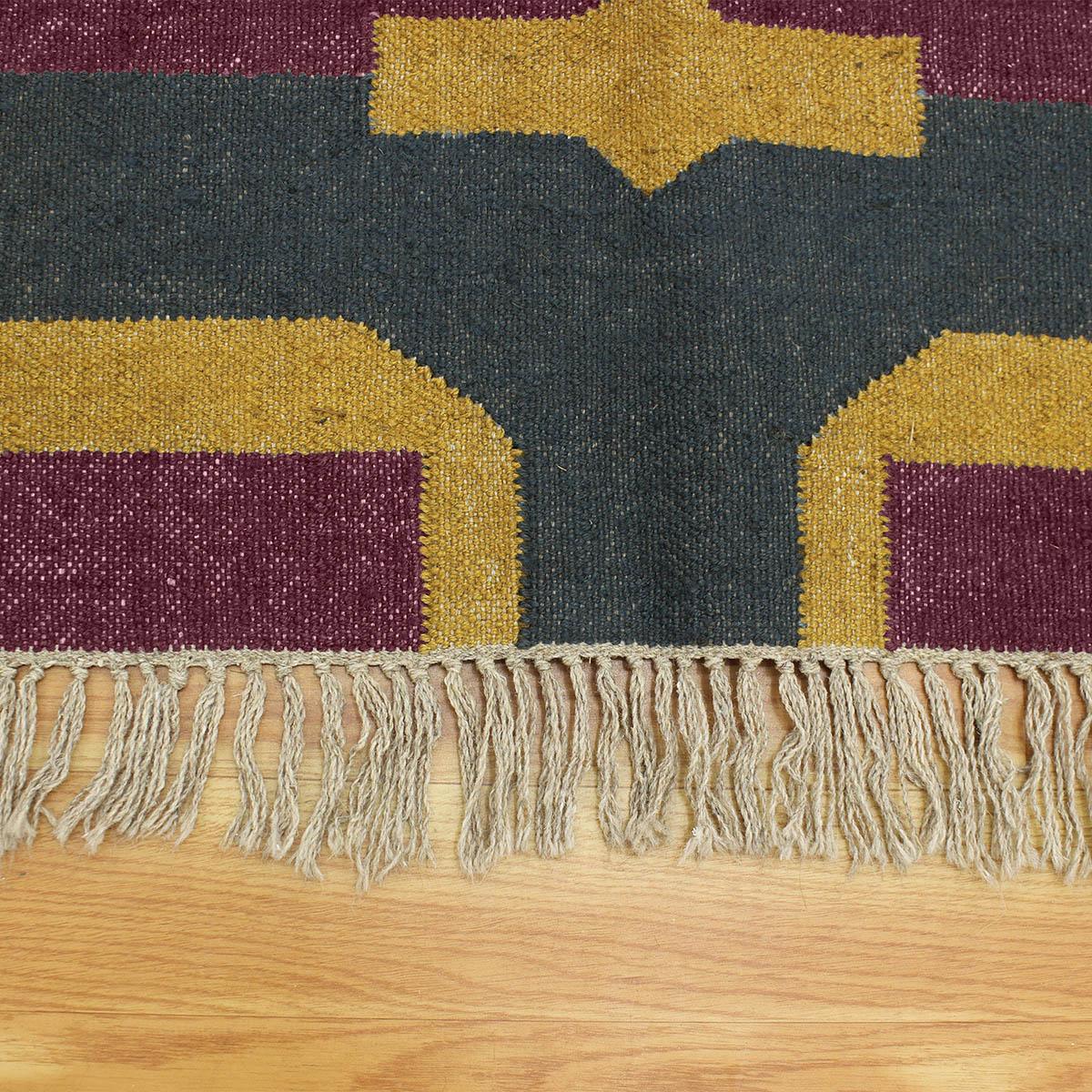 Purple Brown Gray Hand Woven Geometric Entrance Decor Wool Jute Rug - Indian Rug Store