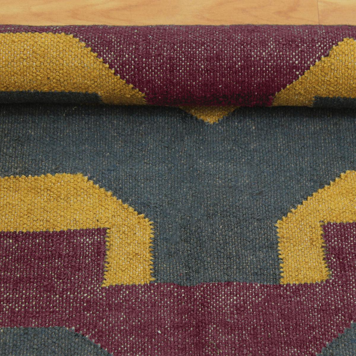 Purple Brown Gray Hand Woven Geometric Entrance Decor Wool Jute Rug - Indian Rug Store