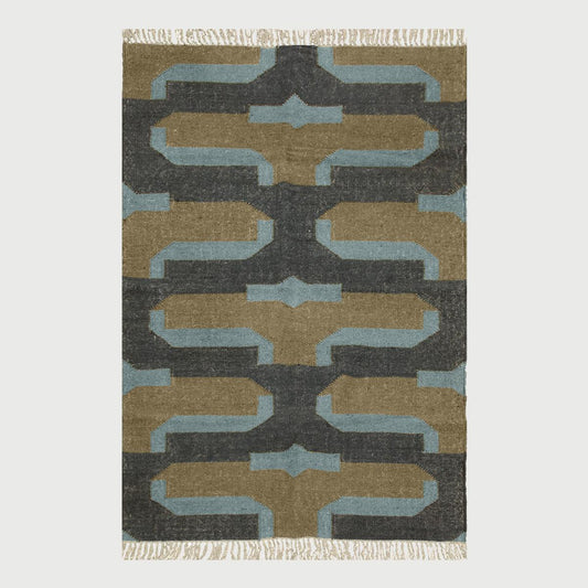 Hand Woven Farm House Decor Gray Grayish Brown Geometric Wool Jute Rug - Indian Rug Store