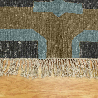 Hand Woven Farm House Decor Gray Grayish Brown Geometric Wool Jute Rug - Indian Rug Store