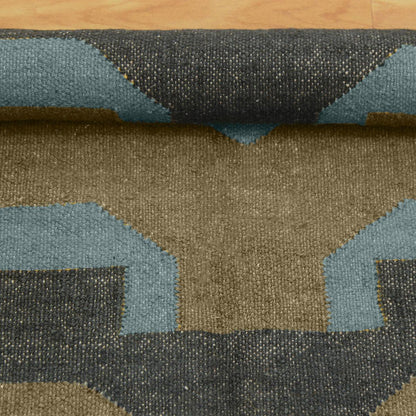 Hand Woven Farm House Decor Gray Grayish Brown Geometric Wool Jute Rug - Indian Rug Store