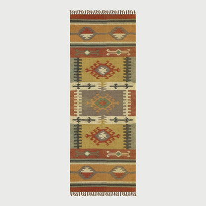 Indian Hand Woven Brown Multicolor Geometric Home Decor Wool Jute Rug - Indian Rug Store