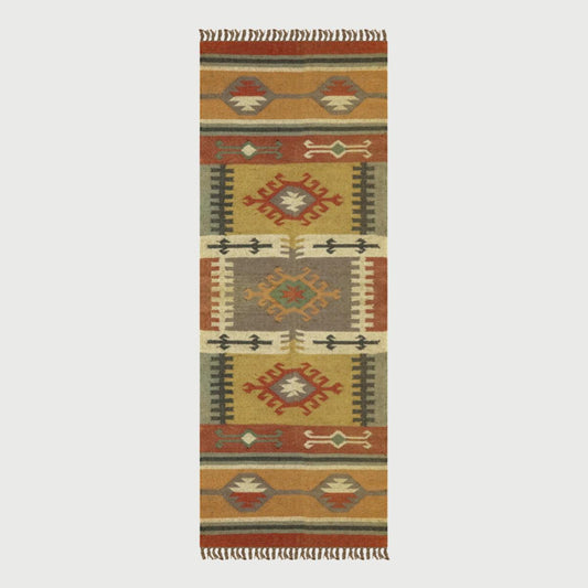 Indian Hand Woven Brown Multicolor Geometric Home Decor Wool Jute Rug - Indian Rug Store