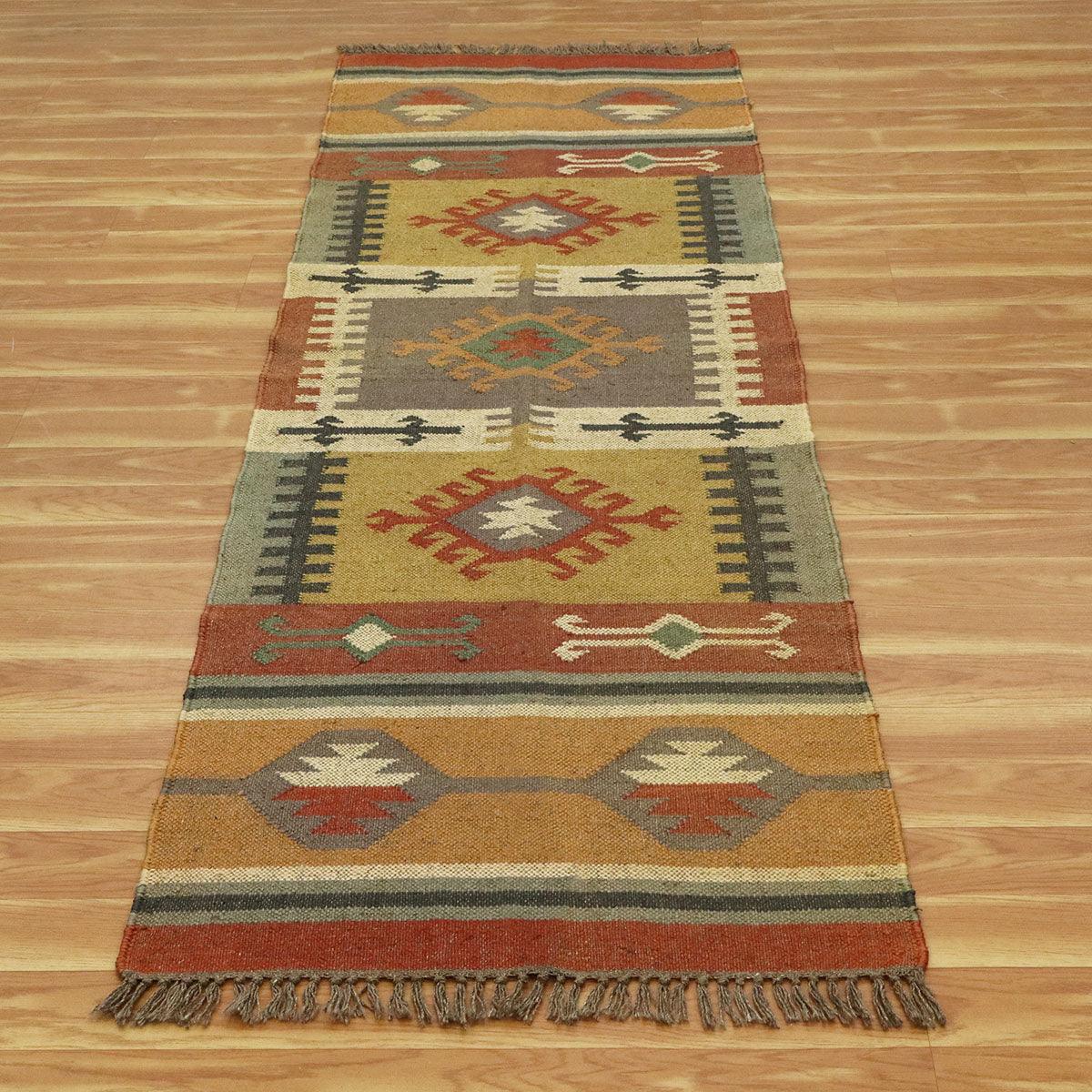 Indian Hand Woven Brown Multicolor Geometric Home Decor Wool Jute Rug - Indian Rug Store