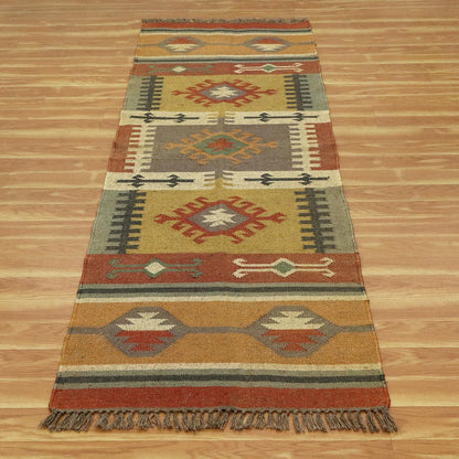 Indian Hand Woven Brown Multicolor Geometric Home Decor Wool Jute Rug - Indian Rug Store