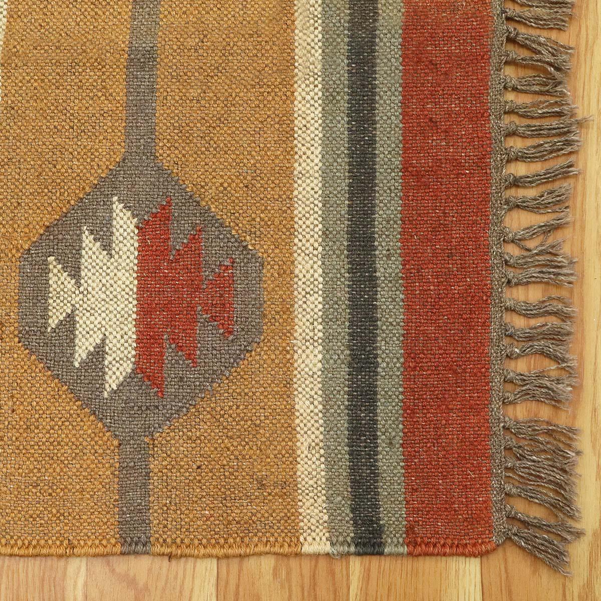 Indian Hand Woven Brown Multicolor Geometric Home Decor Wool Jute Rug - Indian Rug Store