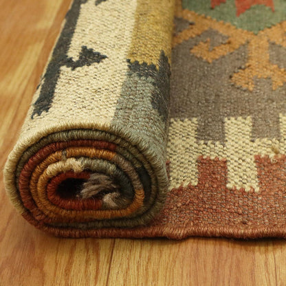 Indian Hand Woven Brown Multicolor Geometric Home Decor Wool Jute Rug - Indian Rug Store