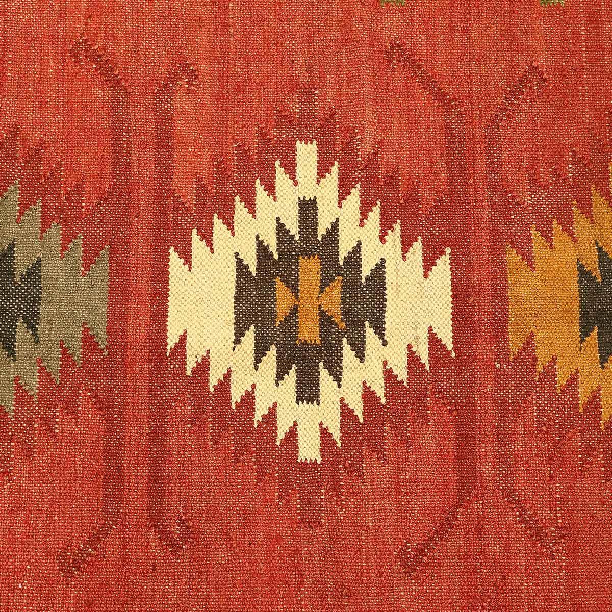 Hand Woven Geometric Red Multicolor Bedroom Decor Wool Jute Rug - Indian Rug Store