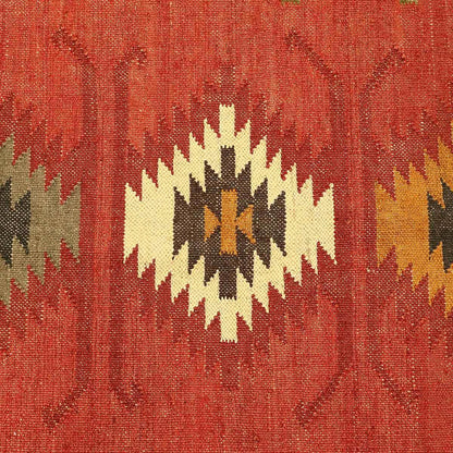 Hand Woven Geometric Red Multicolor Bedroom Decor Wool Jute Rug - Indian Rug Store