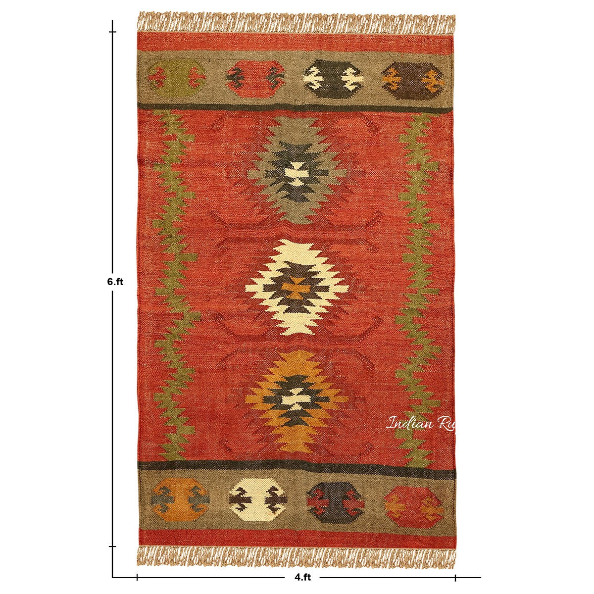 Hand Woven Geometric Red Multicolor Bedroom Decor Wool Jute Rug