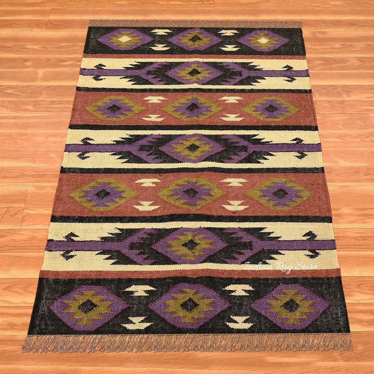 Multicolor Brown Hand Woven Geometric Living Area Wool Jute Rug