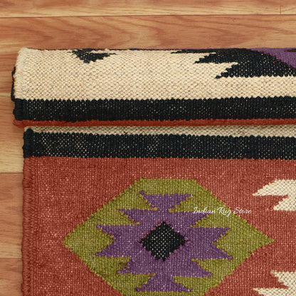 Multicolor Brown Hand Woven Geometric Living Area Wool Jute Rug