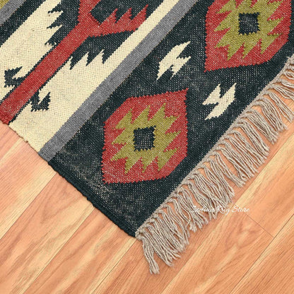 Dining Room Decor Gray Multicolor Hand Woven Wool Jute Rug