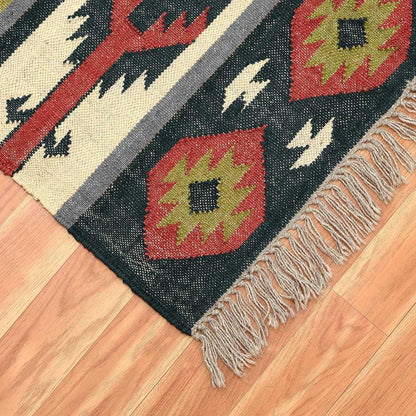 Dining Room Decor Gray Multicolor Hand Woven Wool Jute Rug - Indian Rug Store