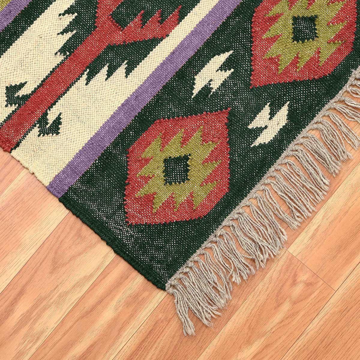 Purple Multicolor Hallway Decor Hand Woven Geometric Wool Jute Rug - Indian Rug Store