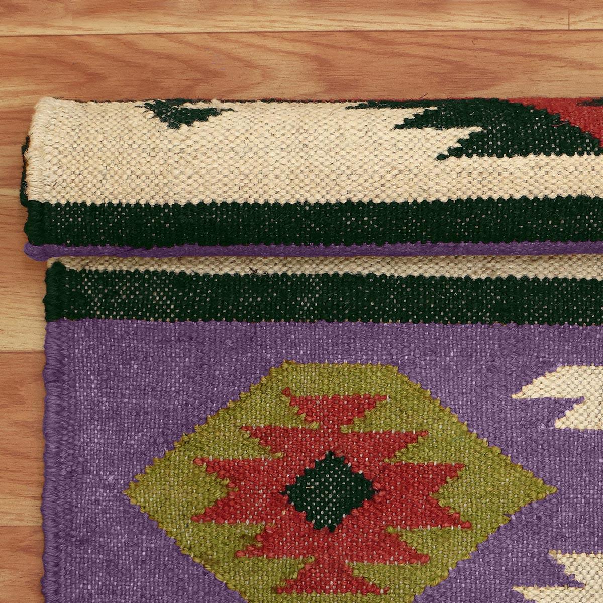 Purple Multicolor Hallway Decor Hand Woven Geometric Wool Jute Rug - Indian Rug Store