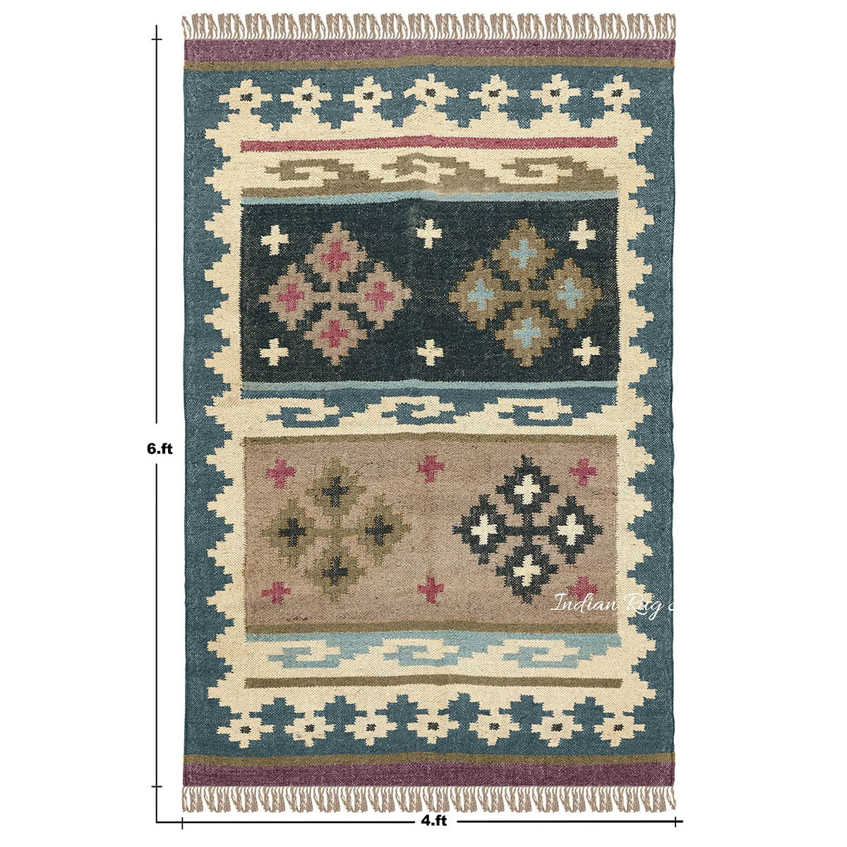 Hand Woven Gray Multicolor Geometric Farm House Decor Wool Jute Rug