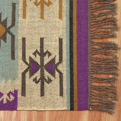 Purple Multicolor Hand Woven Farm House Decor Geometric Wool Jute Rug - Indian Rug Store