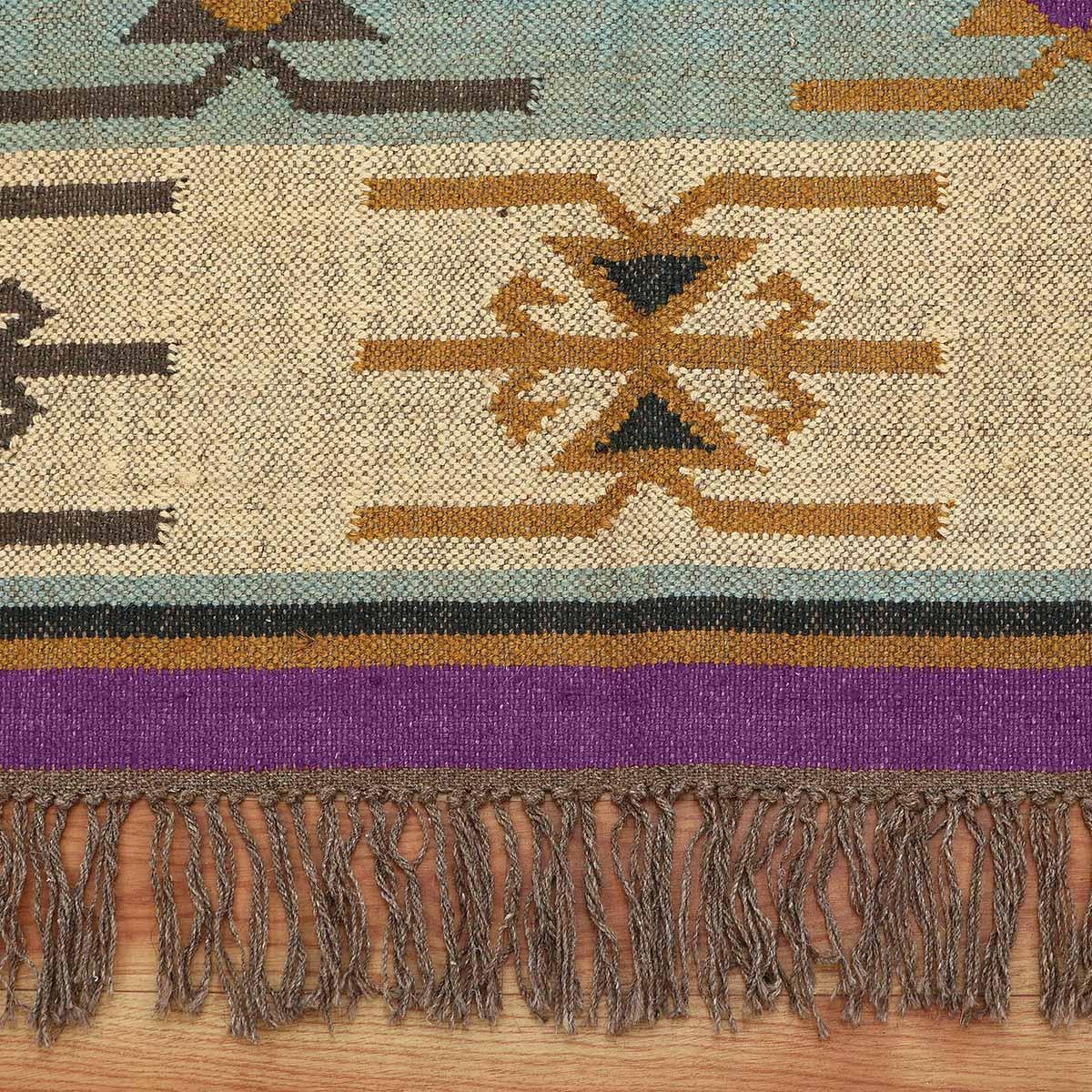 Purple Multicolor Hand Woven Farm House Decor Geometric Wool Jute Rug - Indian Rug Store