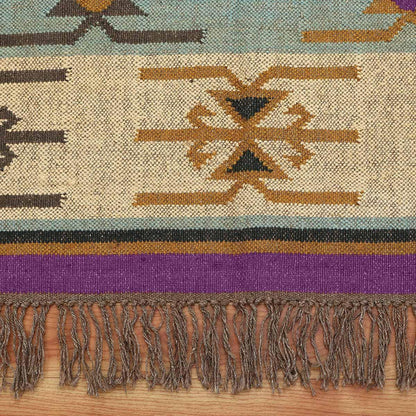 Purple Multicolor Hand Woven Farm House Decor Geometric Wool Jute Rug - Indian Rug Store