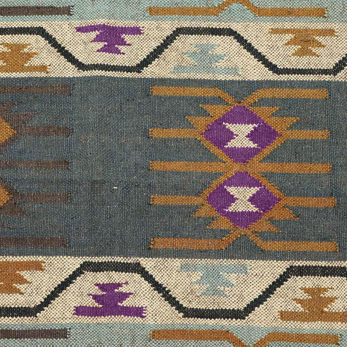 Purple Multicolor Hand Woven Farm House Decor Geometric Wool Jute Rug - Indian Rug Store