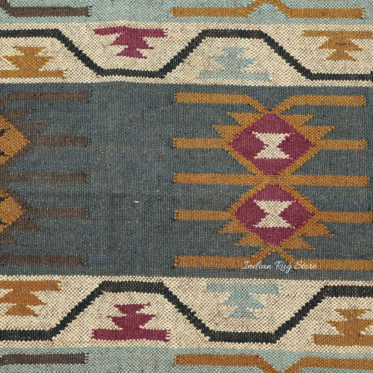 Entrance Decor Hand Woven Geometric Plum Pink Multicolor Wool Jute Rug