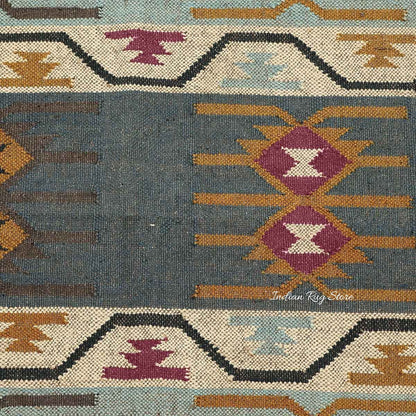 Entrance Decor Hand Woven Geometric Plum Pink Multicolor Wool Jute Rug