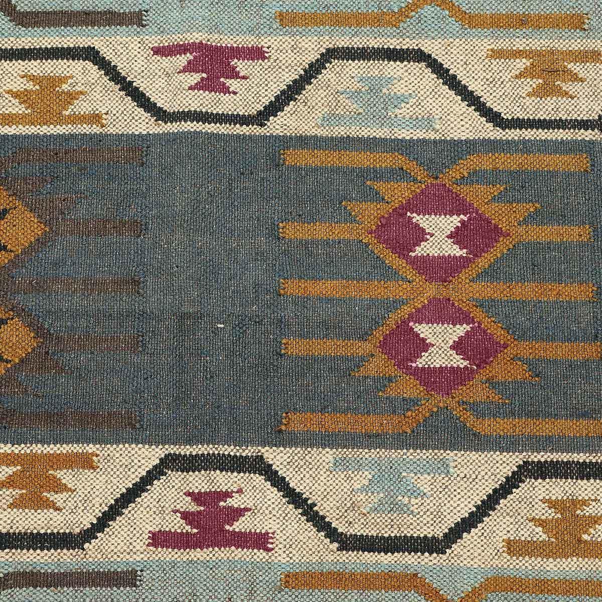 Entrance Decor Hand Woven Geometric Plum Pink Multicolor Wool Jute Rug - Indian Rug Store