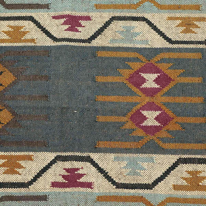 Entrance Decor Hand Woven Geometric Plum Pink Multicolor Wool Jute Rug - Indian Rug Store