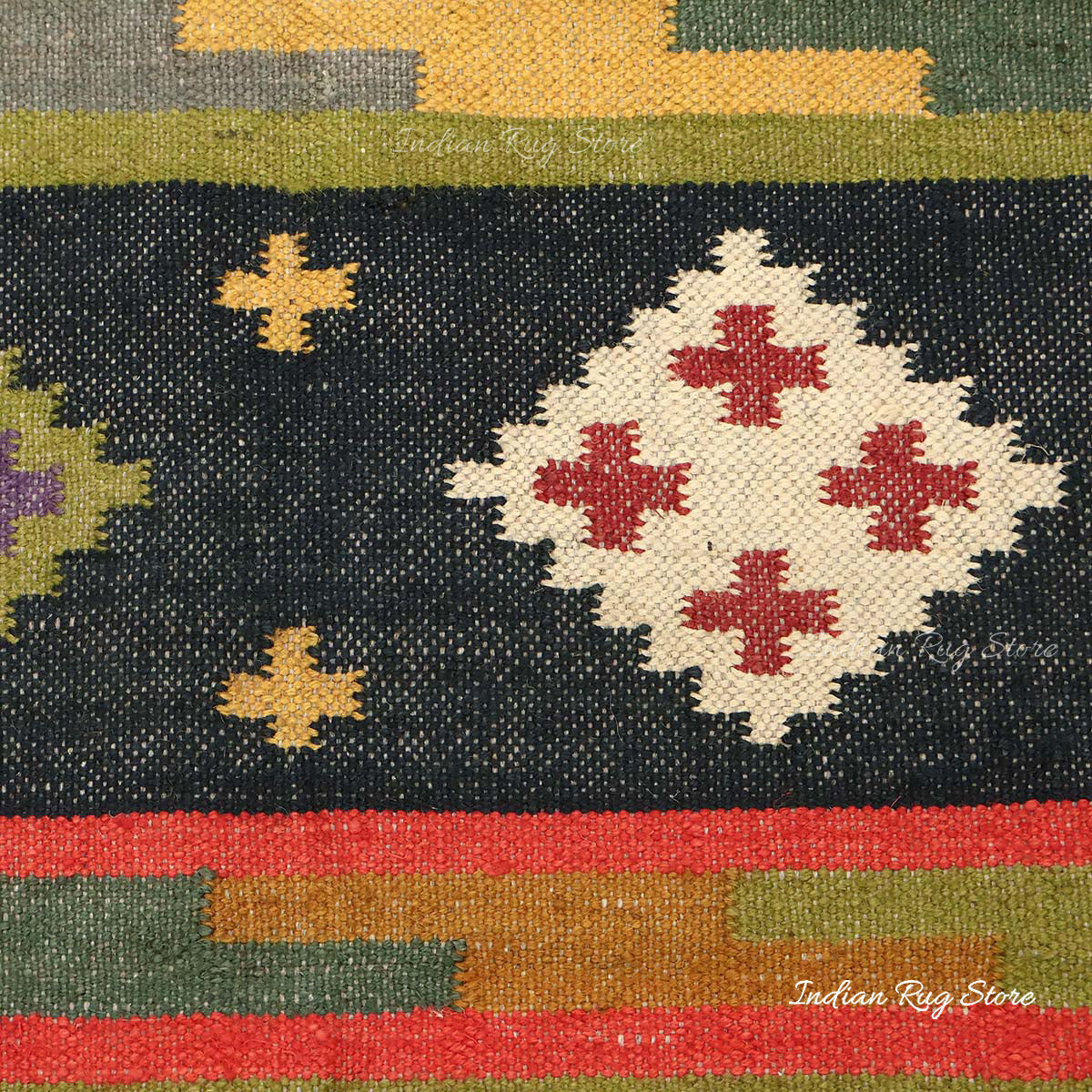 Indian Hand Woven Gray Multicolor Geometric Home Decor Wool Jute Rug