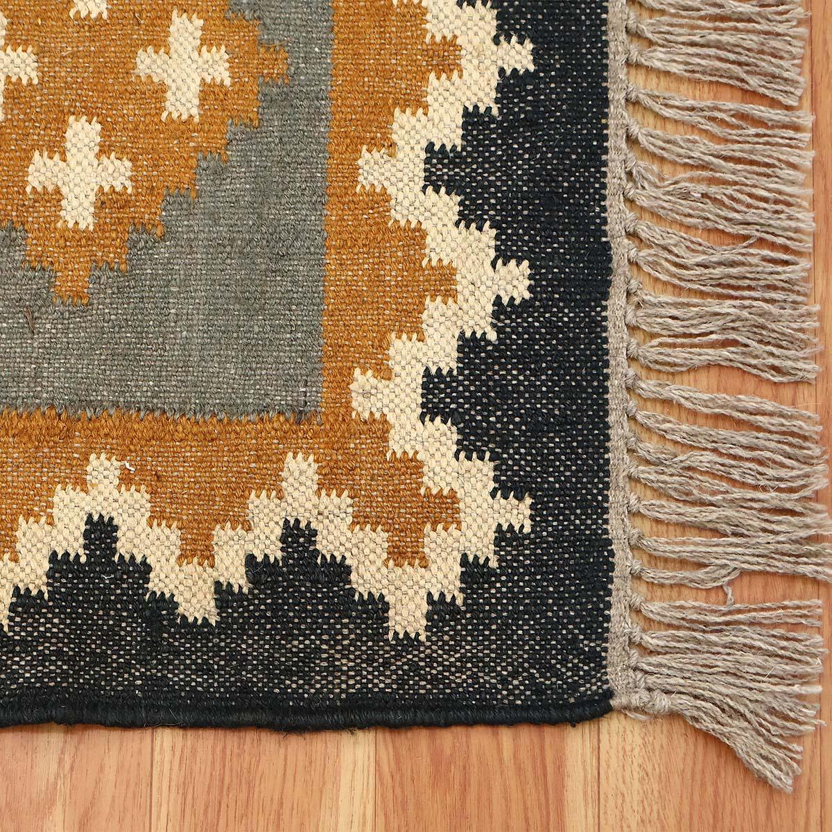 Indian Hand Woven Gray Multicolor Geometric Home Decor Wool Jute Rug - Indian Rug Store