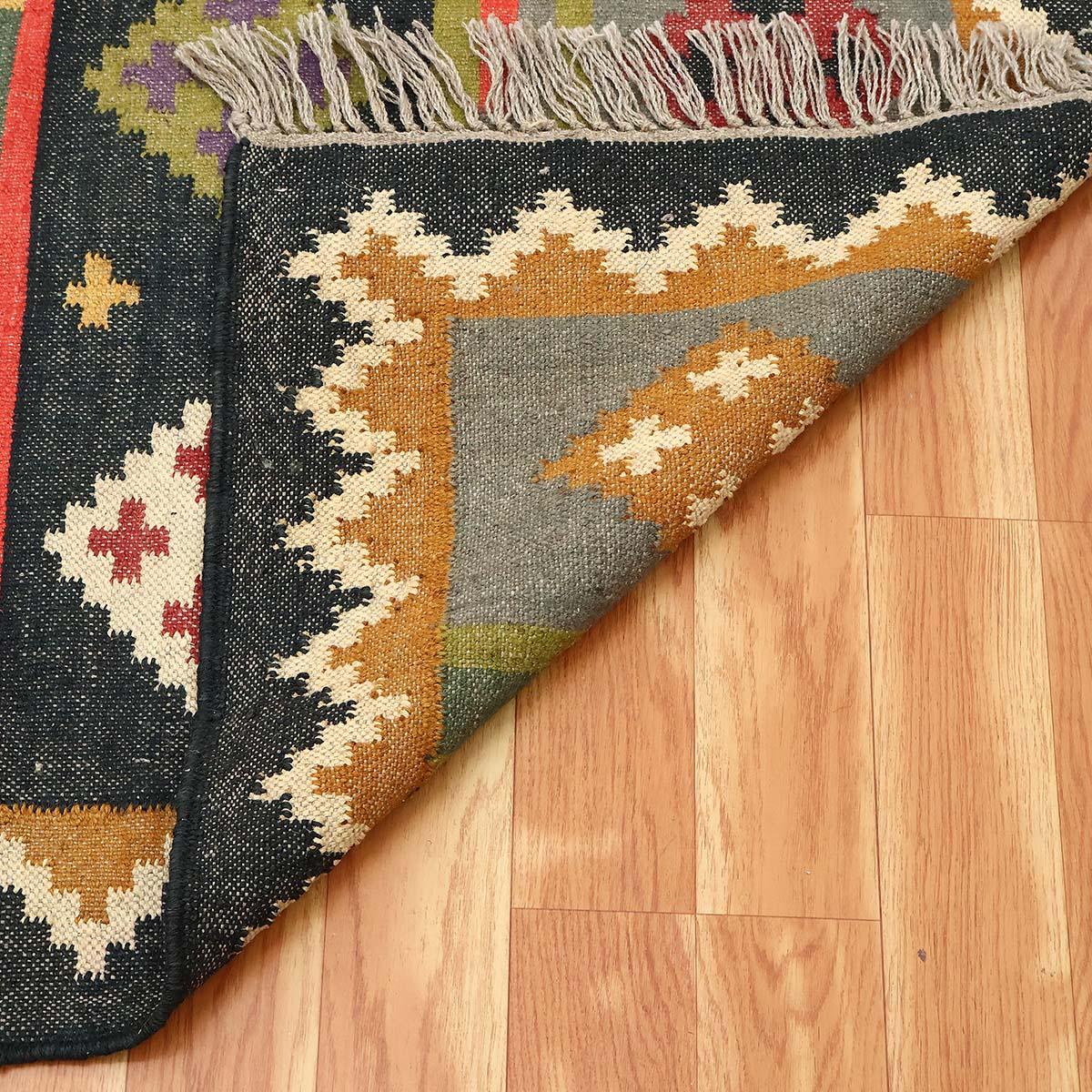 Indian Hand Woven Gray Multicolor Geometric Home Decor Wool Jute Rug - Indian Rug Store