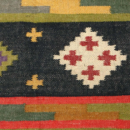 Indian Hand Woven Gray Multicolor Geometric Home Decor Wool Jute Rug - Indian Rug Store