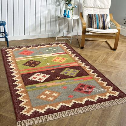 Hande Woven Rectangle Chocolate Brown Multicolor Interior Wool Jute Rug