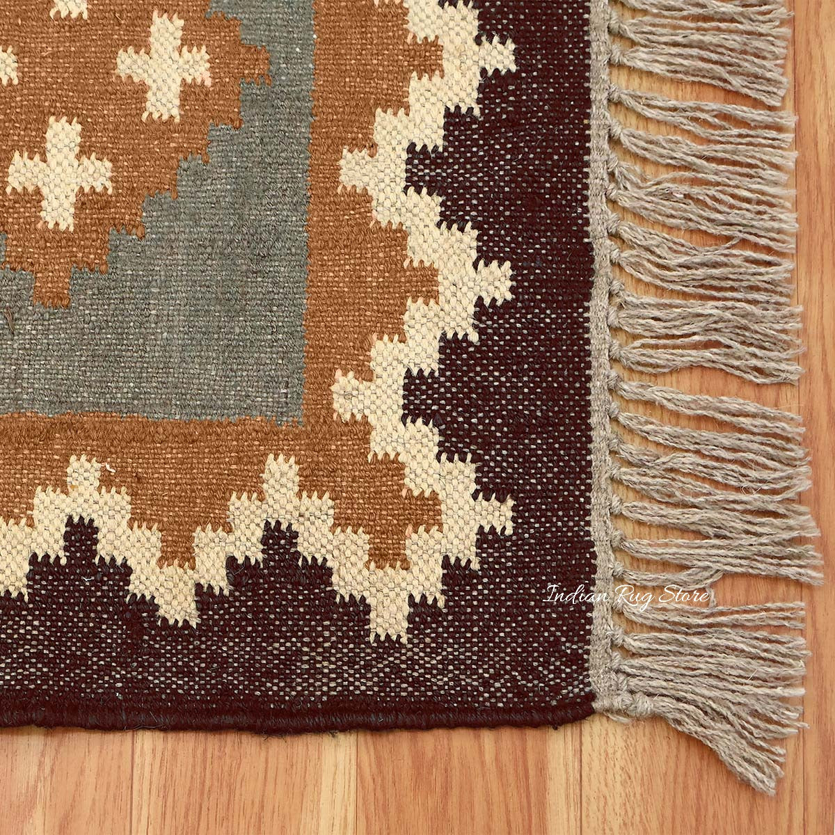 Hande Woven Rectangle Chocolate Brown Multicolor Interior Wool Jute Rug