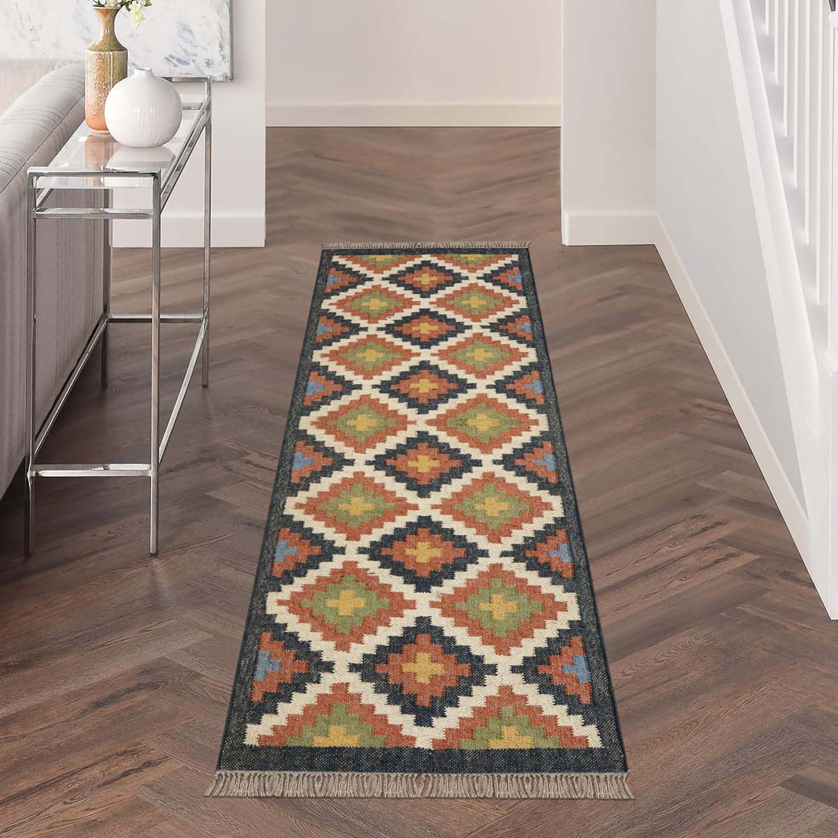 Multicolor Bordered Wool Large Area Rug - Indian Rug Store