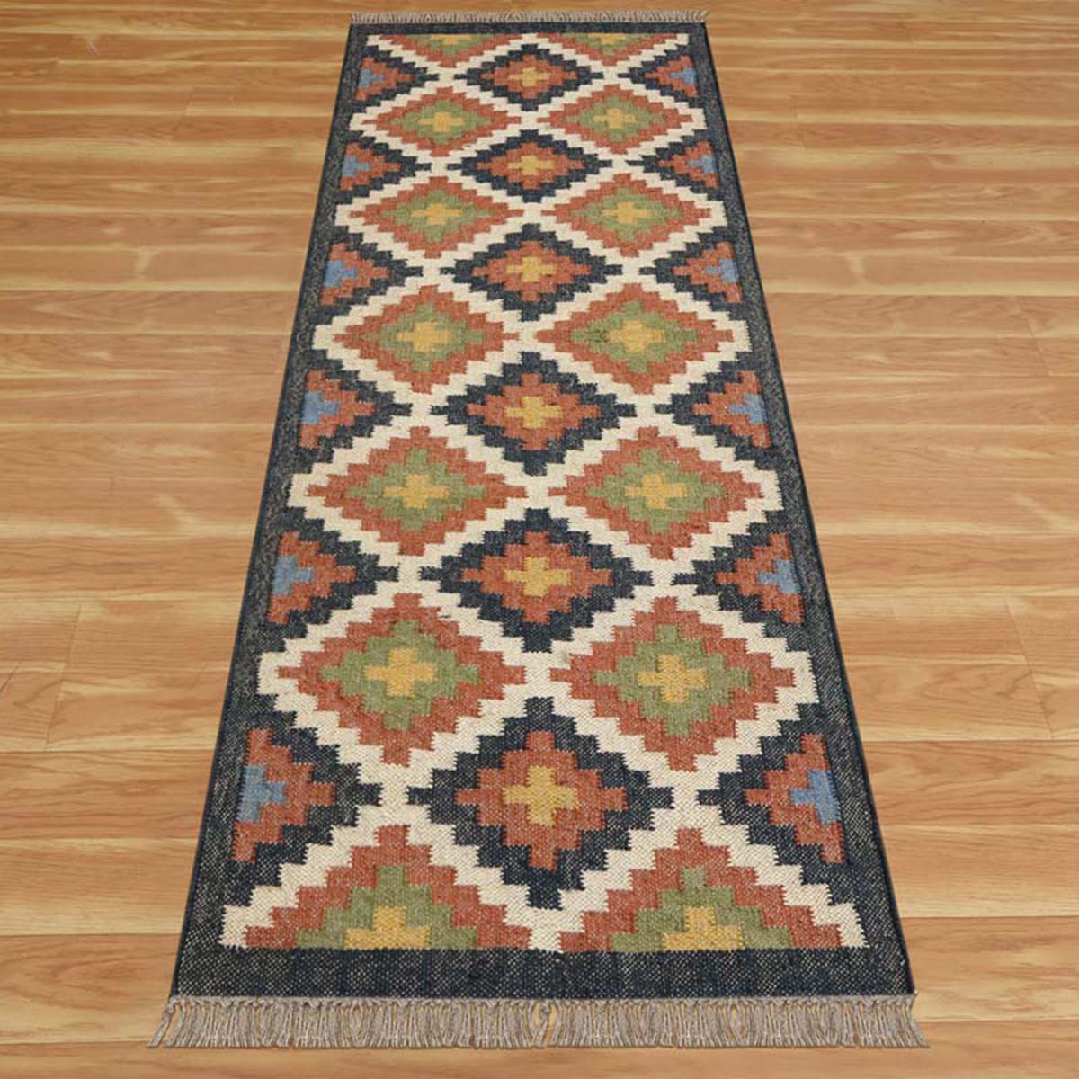 Multicolor Bordered Wool Large Area Rug - Indian Rug Store