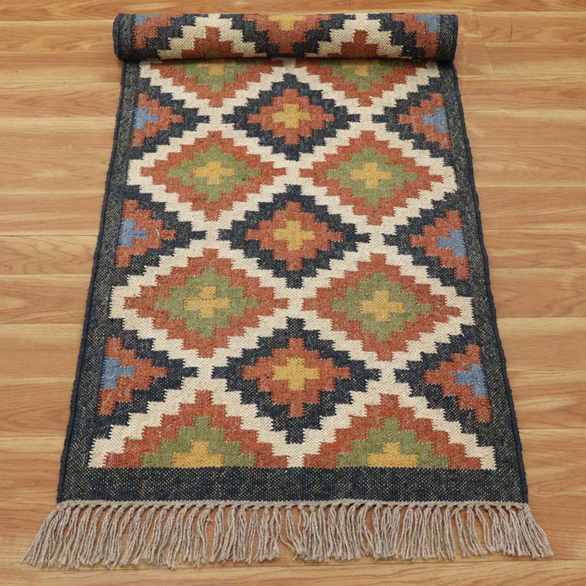 Multicolor Bordered Wool Large Area Rug - Indian Rug Store