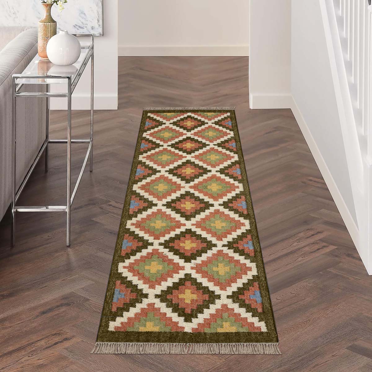 Bordered Multicolor Handmade Wool Jute Area Rug - Indian Rug Store