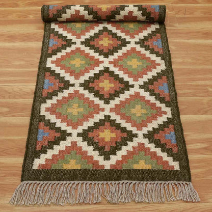 Bordered Multicolor Handmade Wool Jute Area Rug - Indian Rug Store