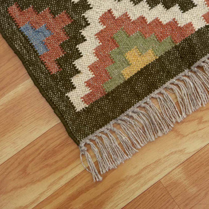 Bordered Multicolor Handmade Wool Jute Area Rug - Indian Rug Store