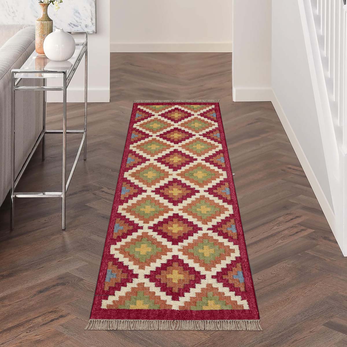 Handmade Wool Jute Multicolor Bordered Area Rug - Indian Rug Store