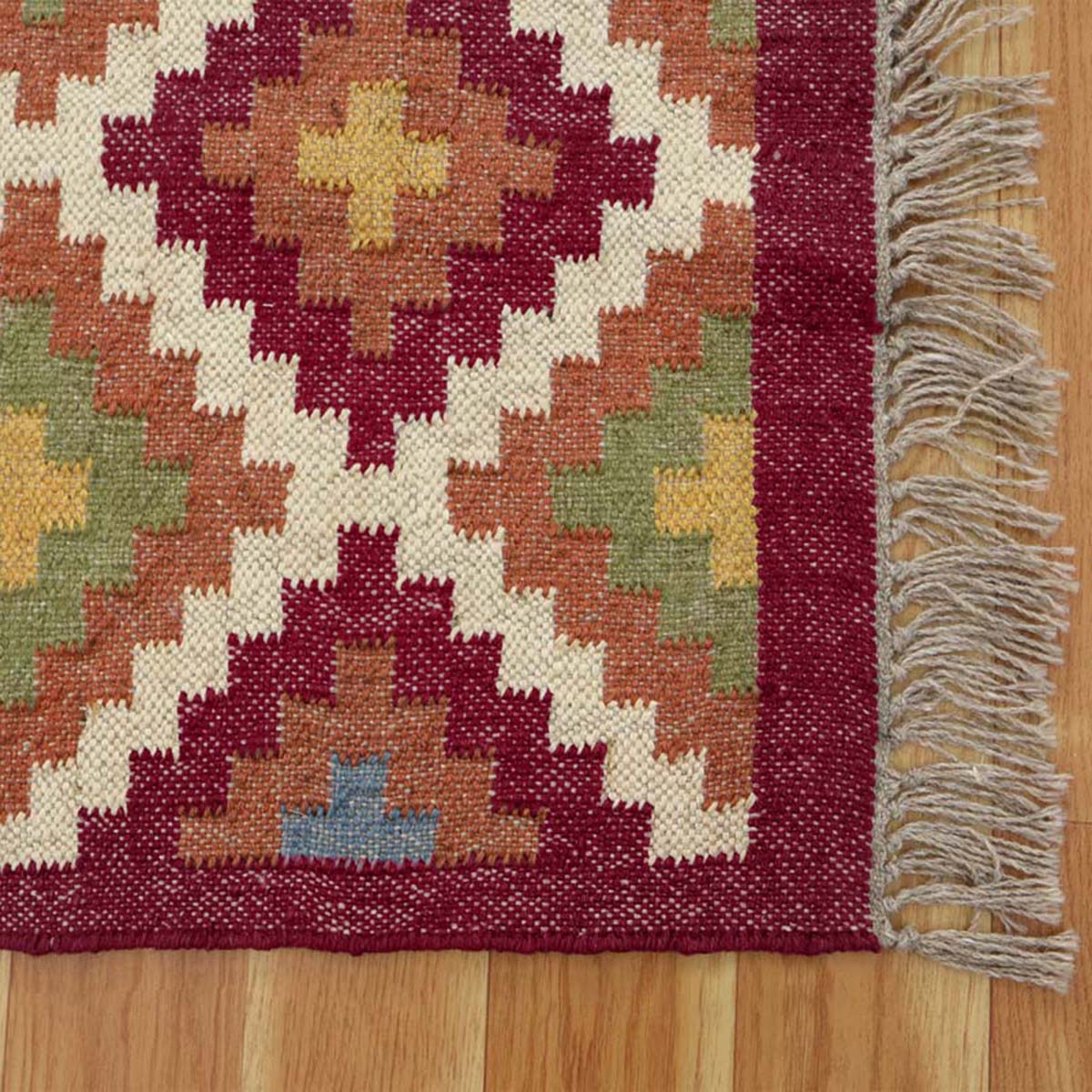 Handmade Wool Jute Multicolor Bordered Area Rug - Indian Rug Store