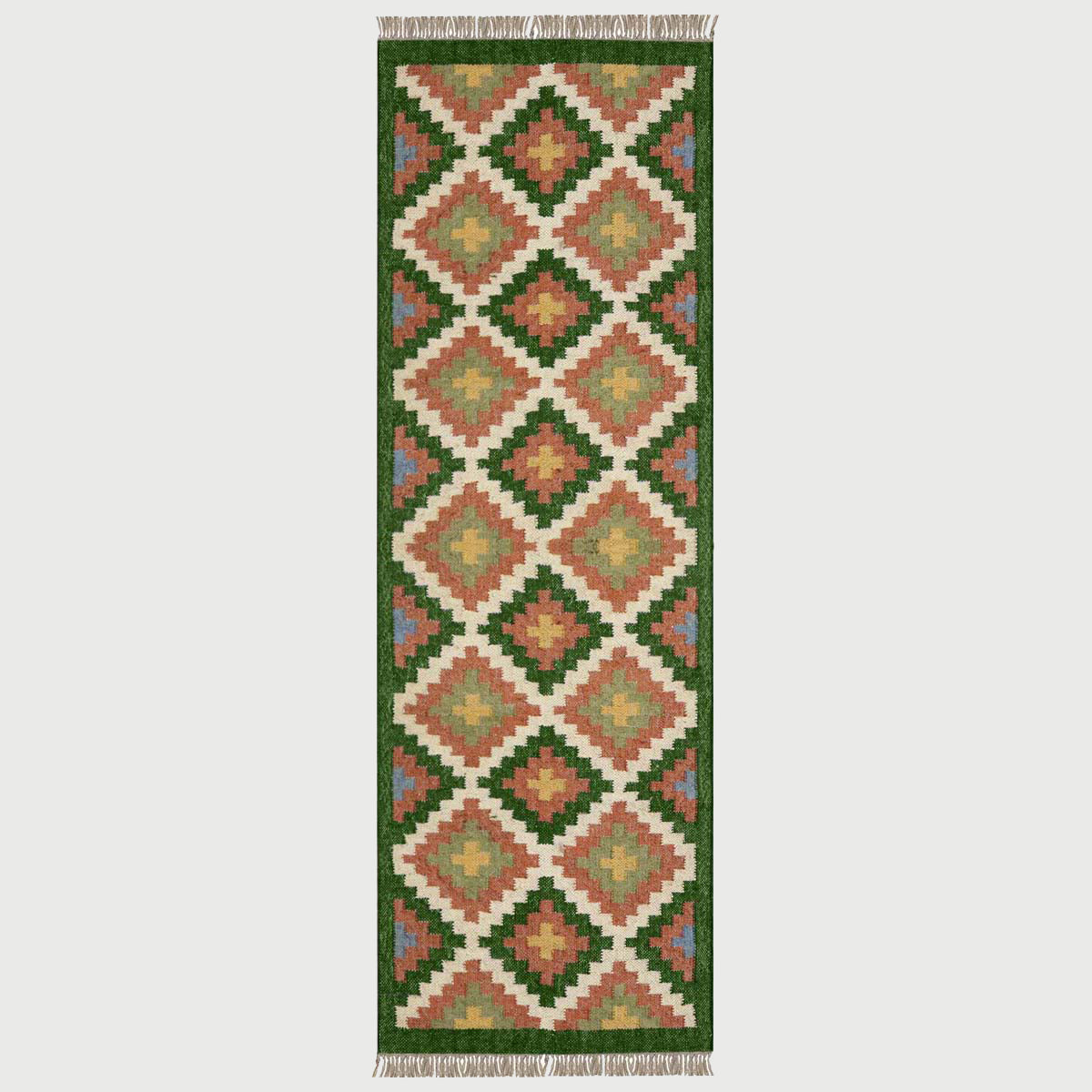 Indian Wool Jute Multicolor Bordered Runner Rug - Indian Rug Store