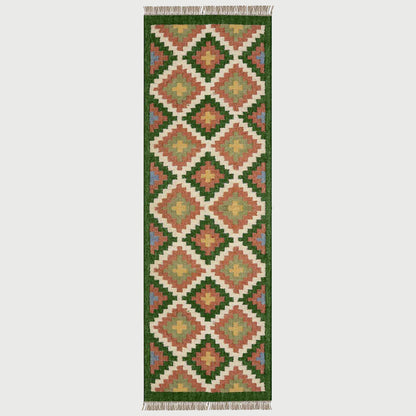 Indian Wool Jute Multicolor Bordered Runner Rug - Indian Rug Store