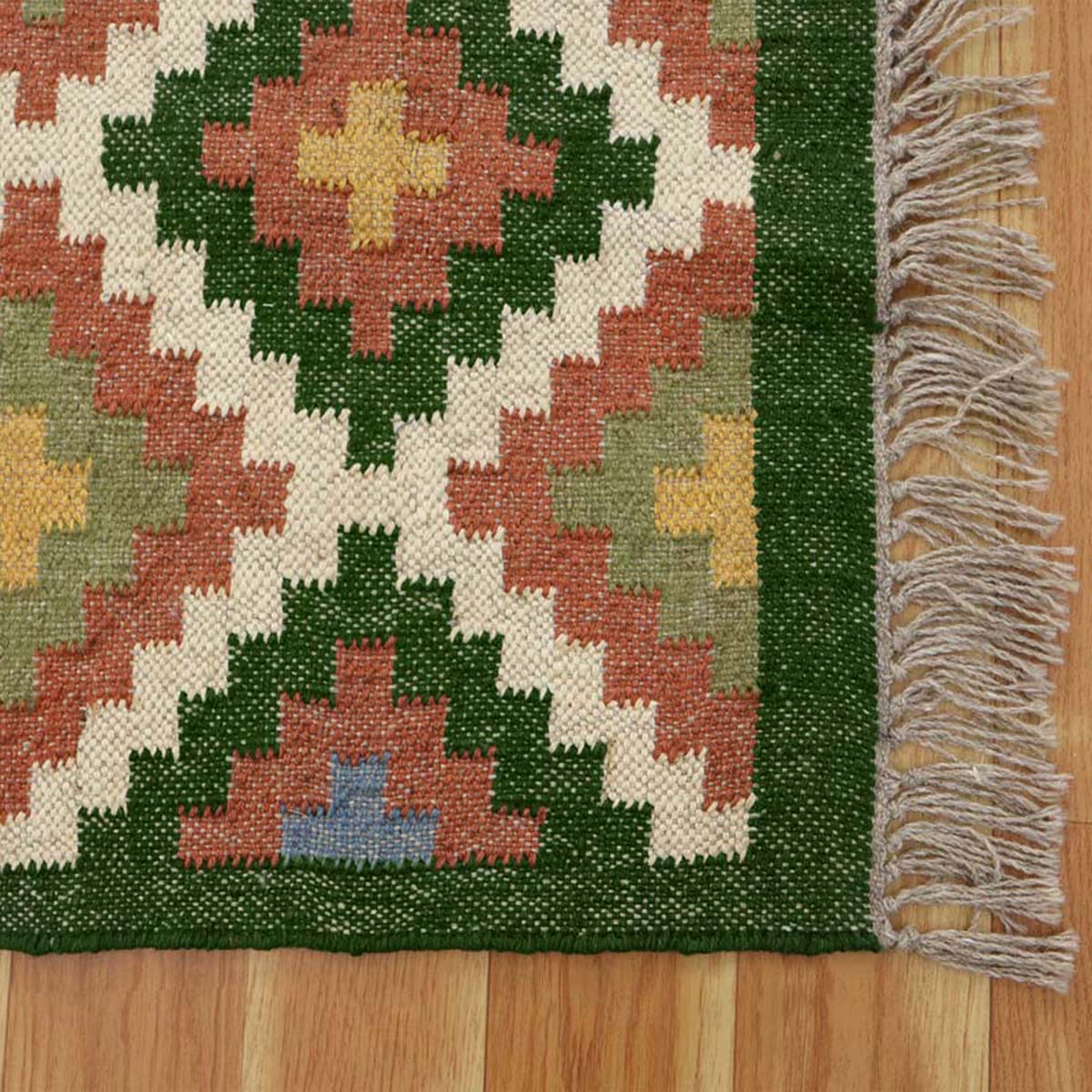 Indian Wool Jute Multicolor Bordered Runner Rug - Indian Rug Store