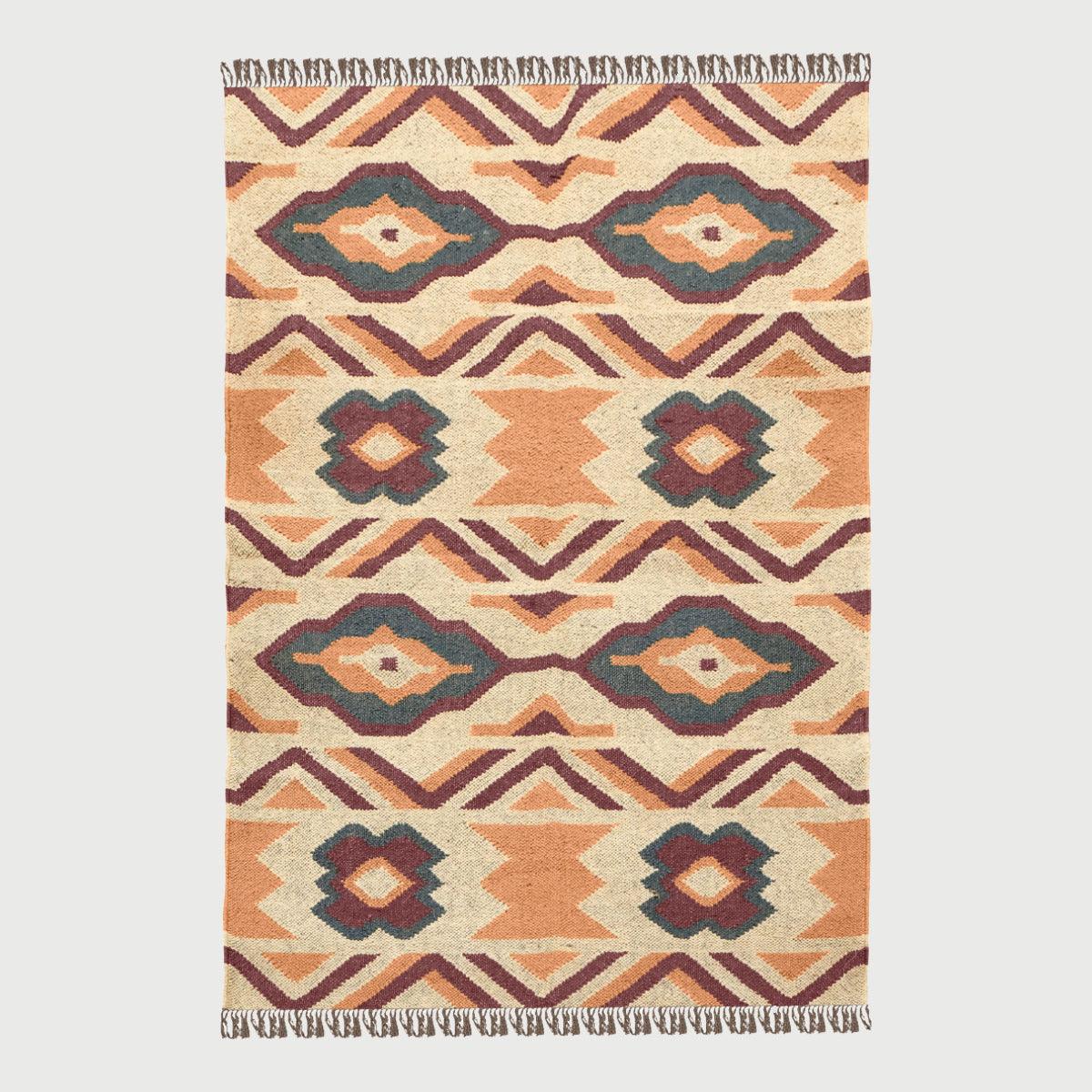 Orange Brown Hand Woven Geometric Bedroom Decor Wool Jute Rug - Indian Rug Store