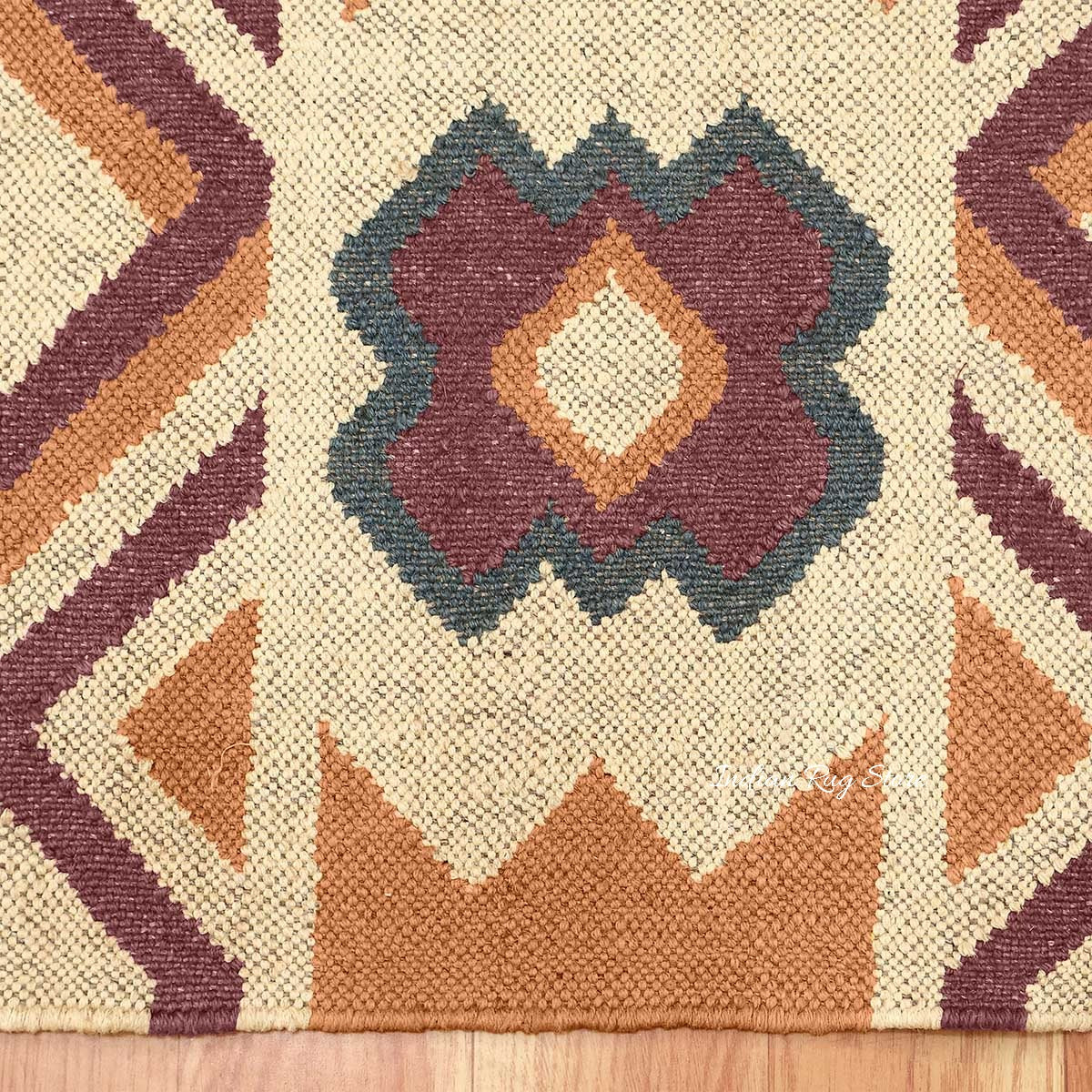 Orange Brown Hand Woven Geometric Bedroom Decor Wool Jute Rug