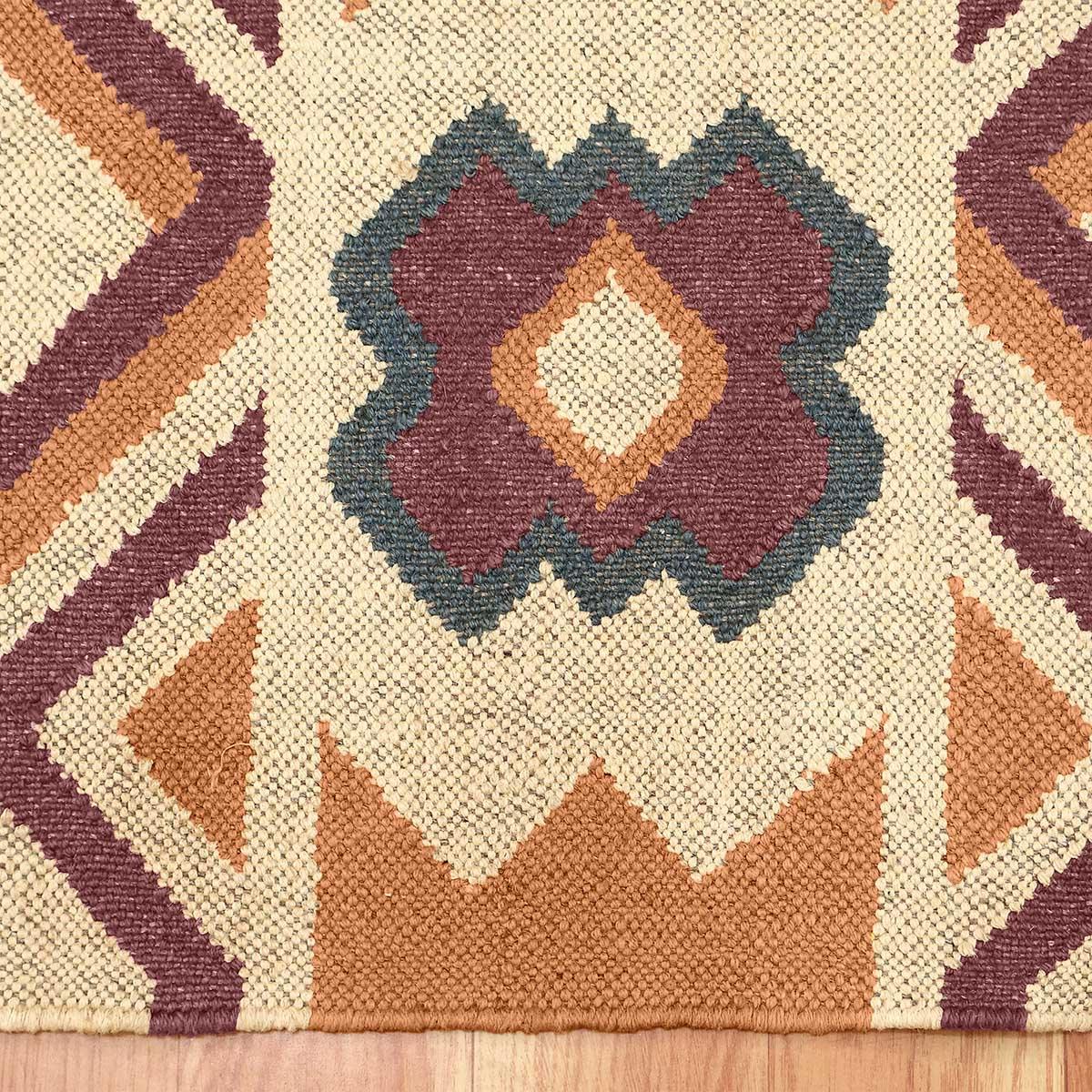 Orange Brown Hand Woven Geometric Bedroom Decor Wool Jute Rug - Indian Rug Store